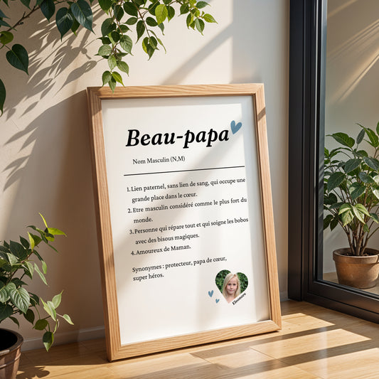 Affiche Définition Beau-Père avec photo  – Cadeau Personnalisé Fête des Pères 2026