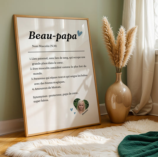 Affiche Définition Beau-Père avec photo – Cadeau Personnalisé Fête des Pères 2026