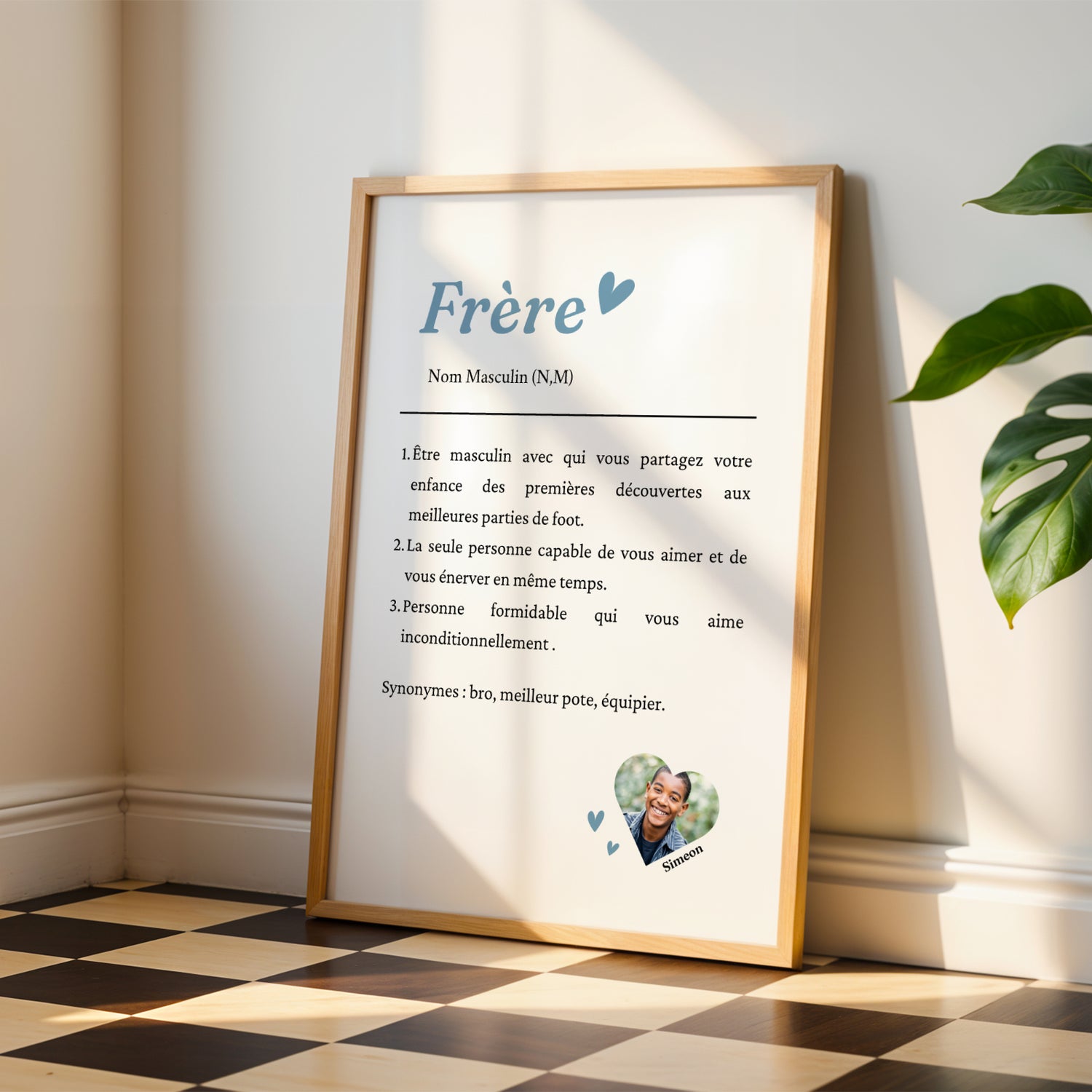 Affiche personnalisée frère avec photo et définition, cadeau original pour frère, anniversaire, Noël ou fête des frères.