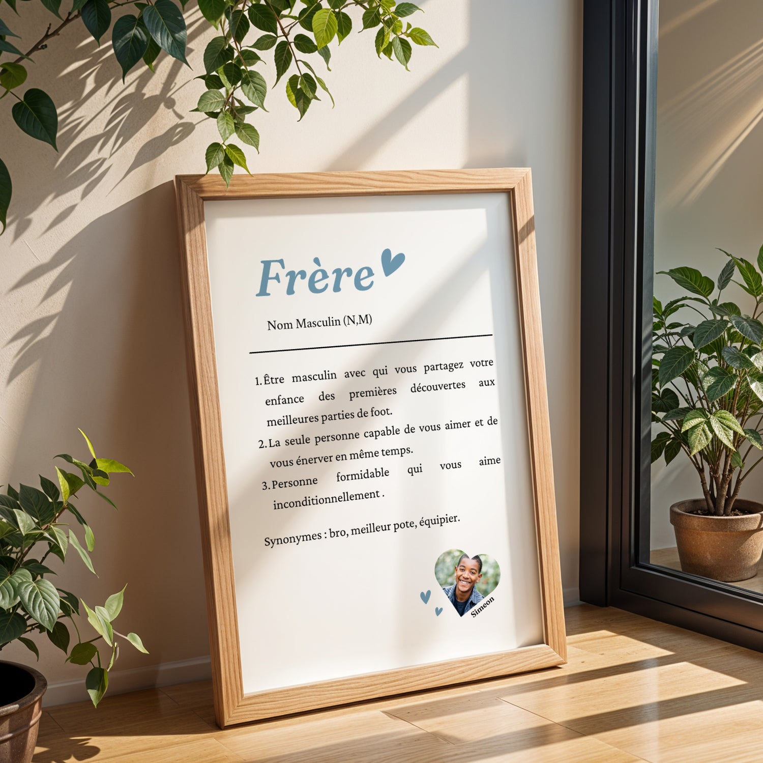 Affiche personnalisée frère avec photo et définition, cadeau original pour frère, anniversaire, Noël ou fête des frères.