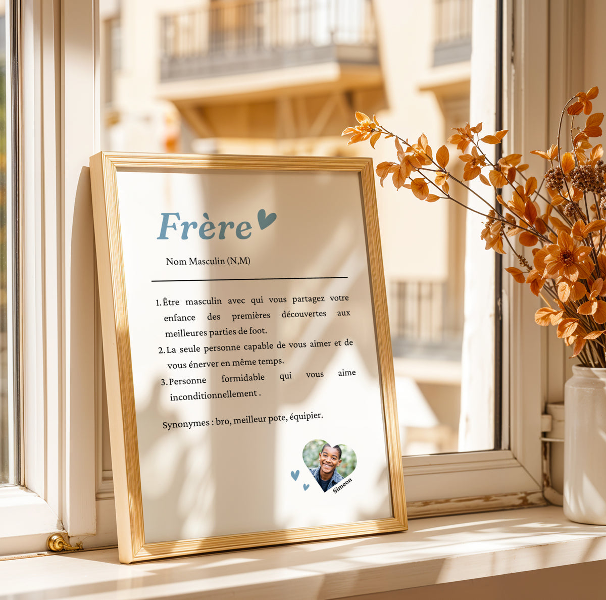 Affiche personnalisée frère avec photo et définition, cadeau original pour frère, anniversaire, Noël ou fête des frères.