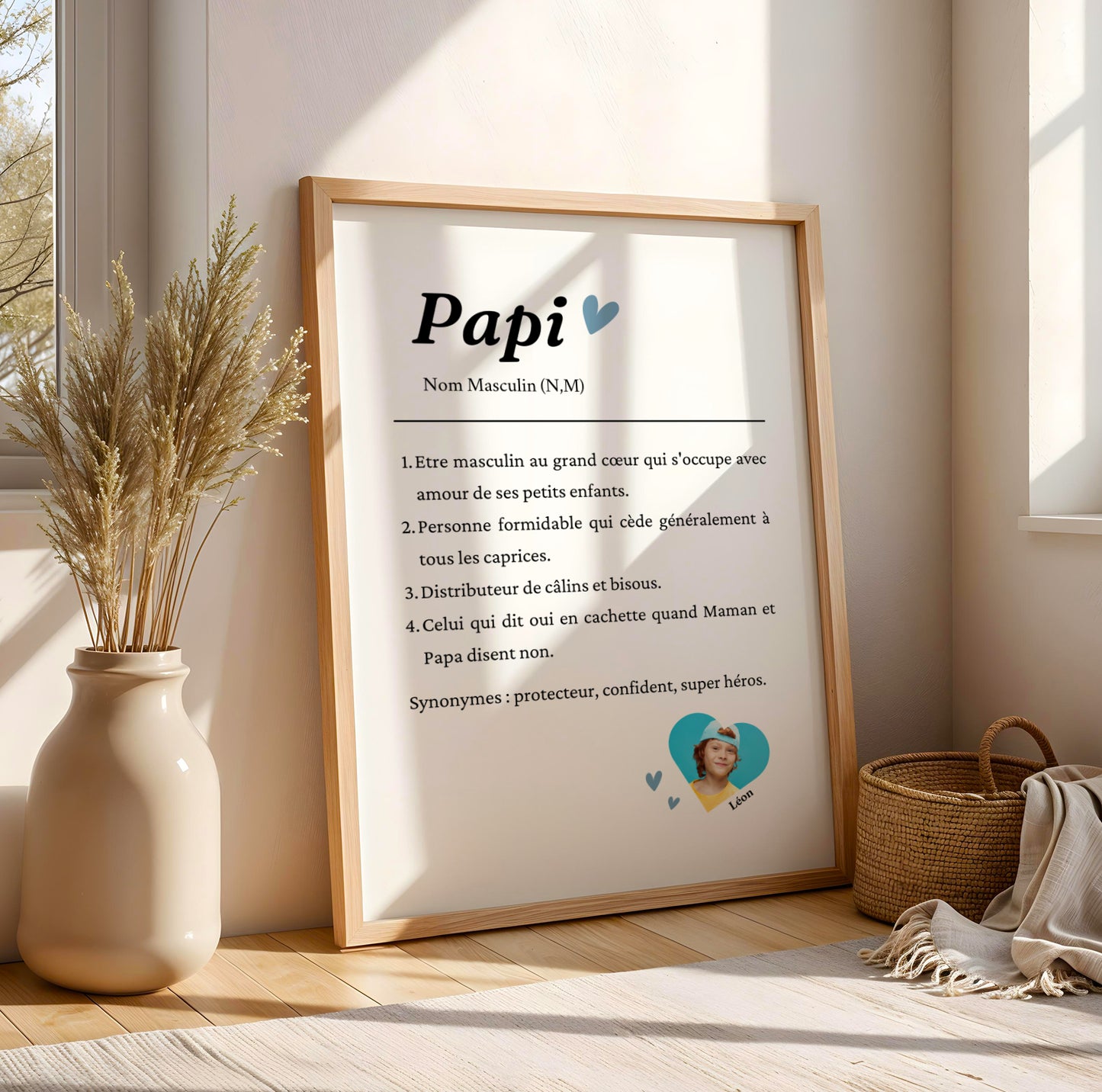 Affiche définition Papi personnalisée avec photo – Cadeau fête des grands-pères ou noel