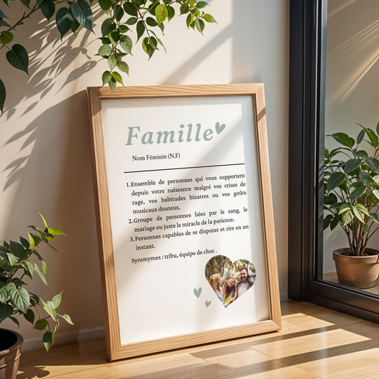 Affiche Définition Famille avec Photo Personnalisée – Cadeau anniversaire noel pour famille - Cadeau pour famille recomposée