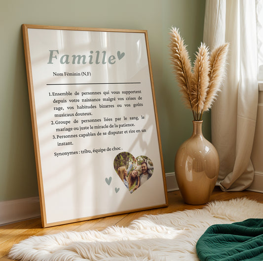 Affiche Définition Famille avec Photo Personnalisée – Cadeau anniversaire noel pour famille - Cadeau pour famille recomposée