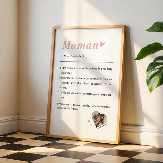 Affiche Définition Maman avec Photo Personnalisée – Cadeau Unique Fête des Mères