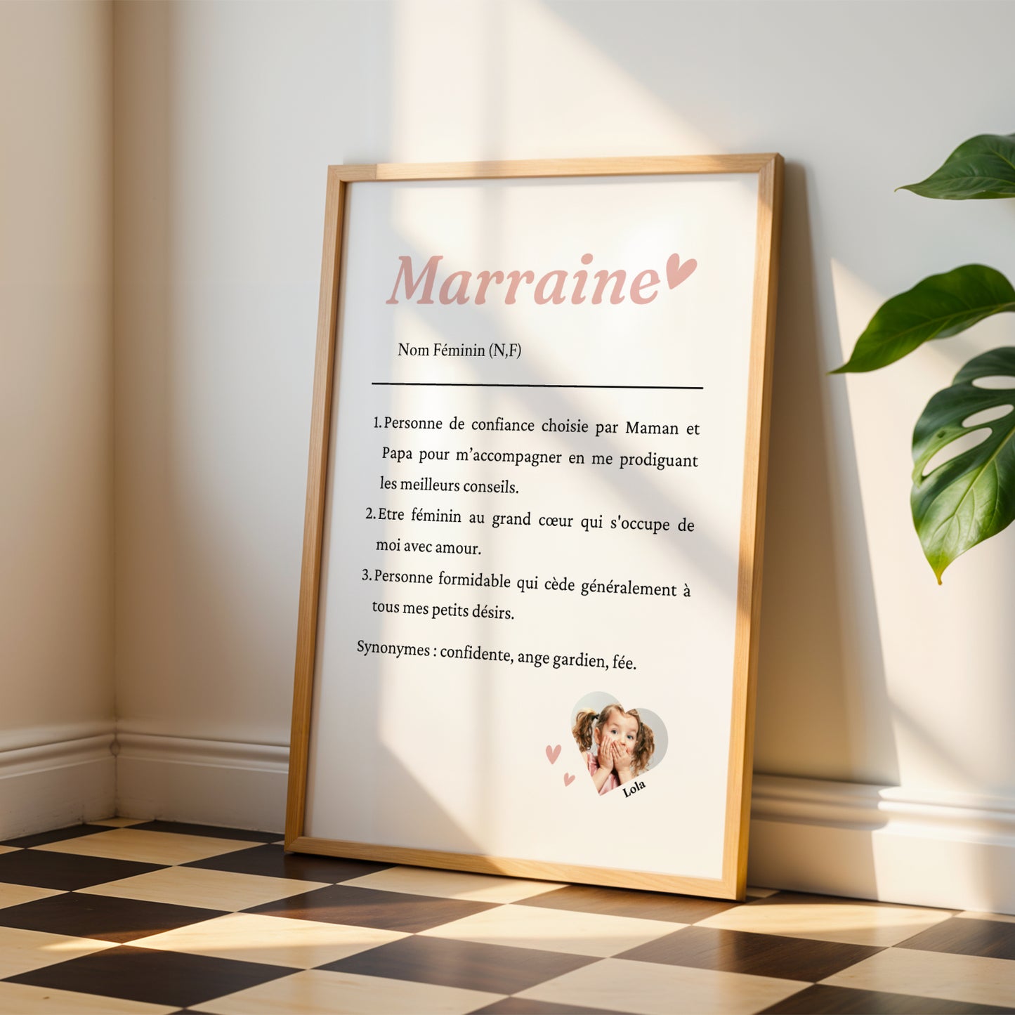 Affiche Définition Marraine Personnalisée – Cadeau Photo Noël, Baptême et Anniversaire