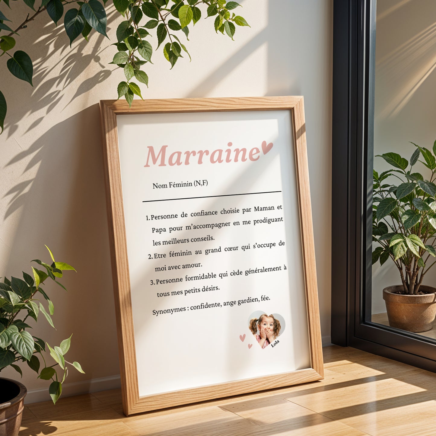 Affiche Définition Marraine Personnalisée – Cadeau Photo Noël, Baptême et Anniversaire