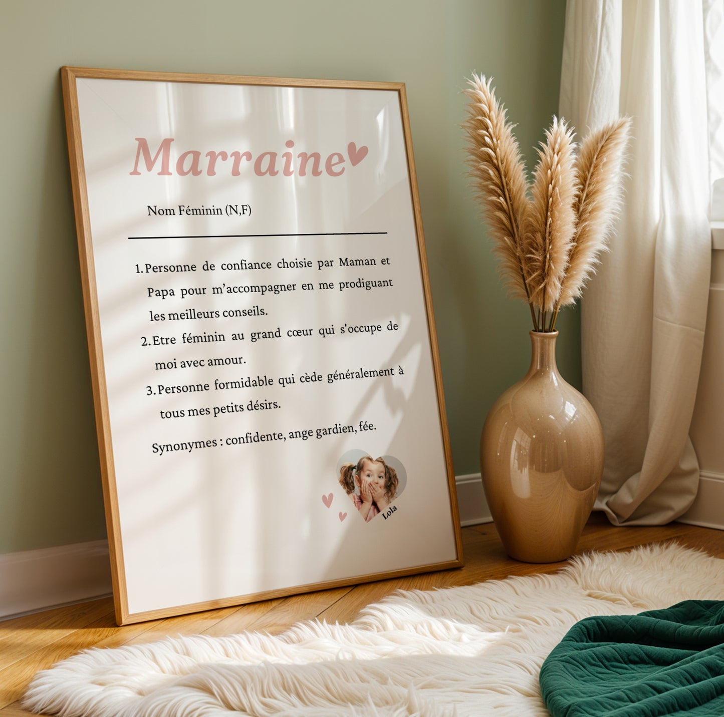 Affiche Définition Marraine Personnalisée – Cadeau Photo Noël, Baptême et Anniversaire