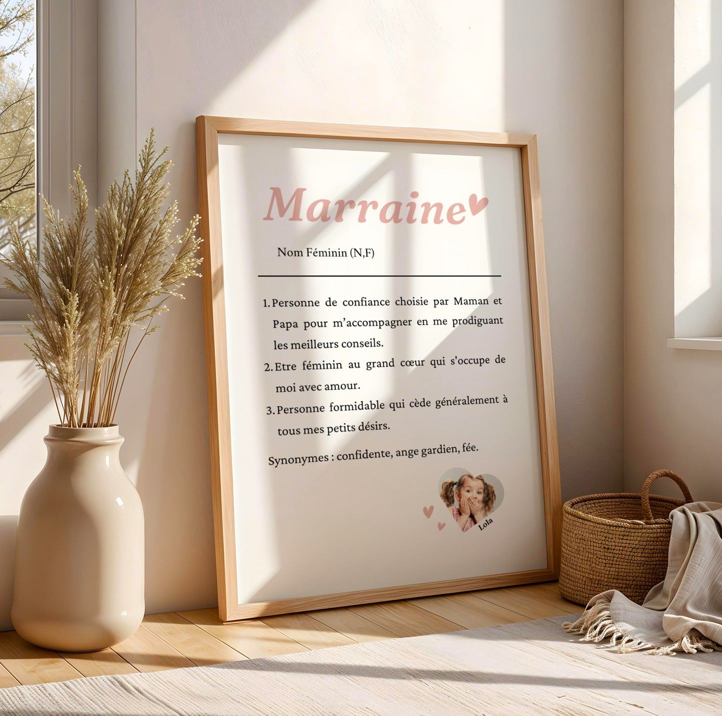 Affiche Définition Marraine Personnalisée – Cadeau Photo Noël, Baptême et Anniversaire
