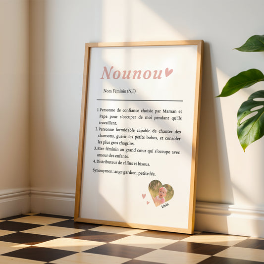 Affiche Définition Nounou Personnalisée – Prénom et Photo de l’Enfant
