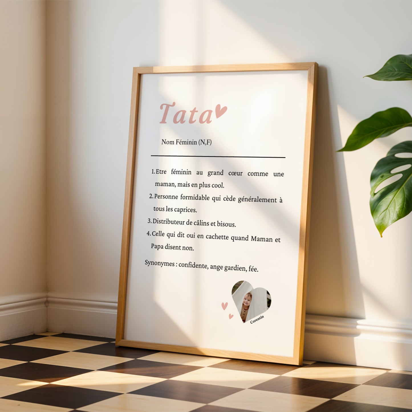 Affiche Définition Tata Personnalisée avec prénoms et photo - cadeau pour tata personnalisé