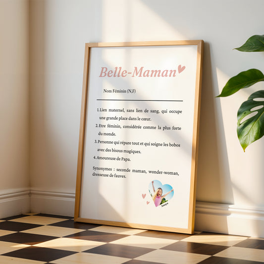 Affiche Définition Belle-Mère Personnalisée avec Photo | Cadeau Fête des Mères, Idée Cadeau Originale Jeune Maman