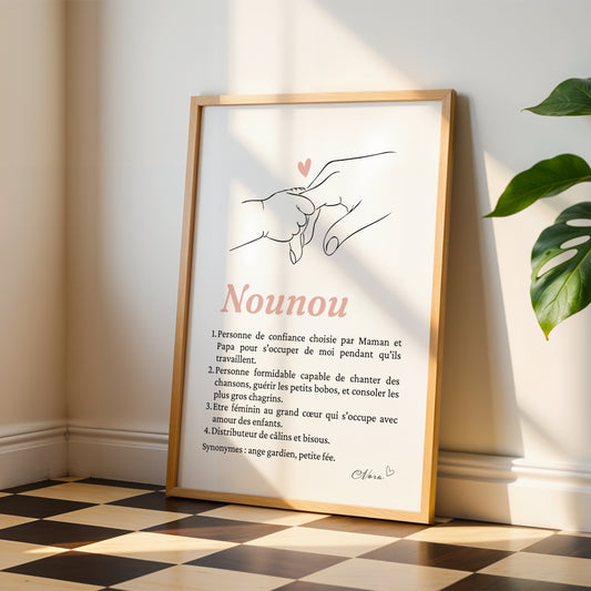 Affiche Définition Nounou personnalisable avec prénom et illustration Single Line
