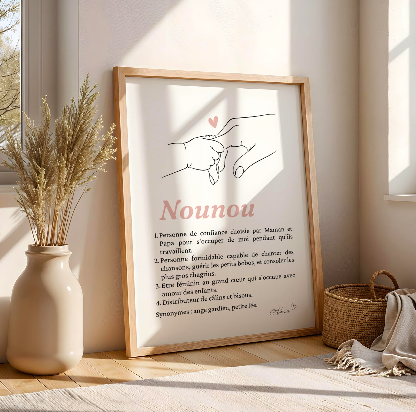 Affiche Définition Nounou personnalisable avec prénom et illustration Single Line