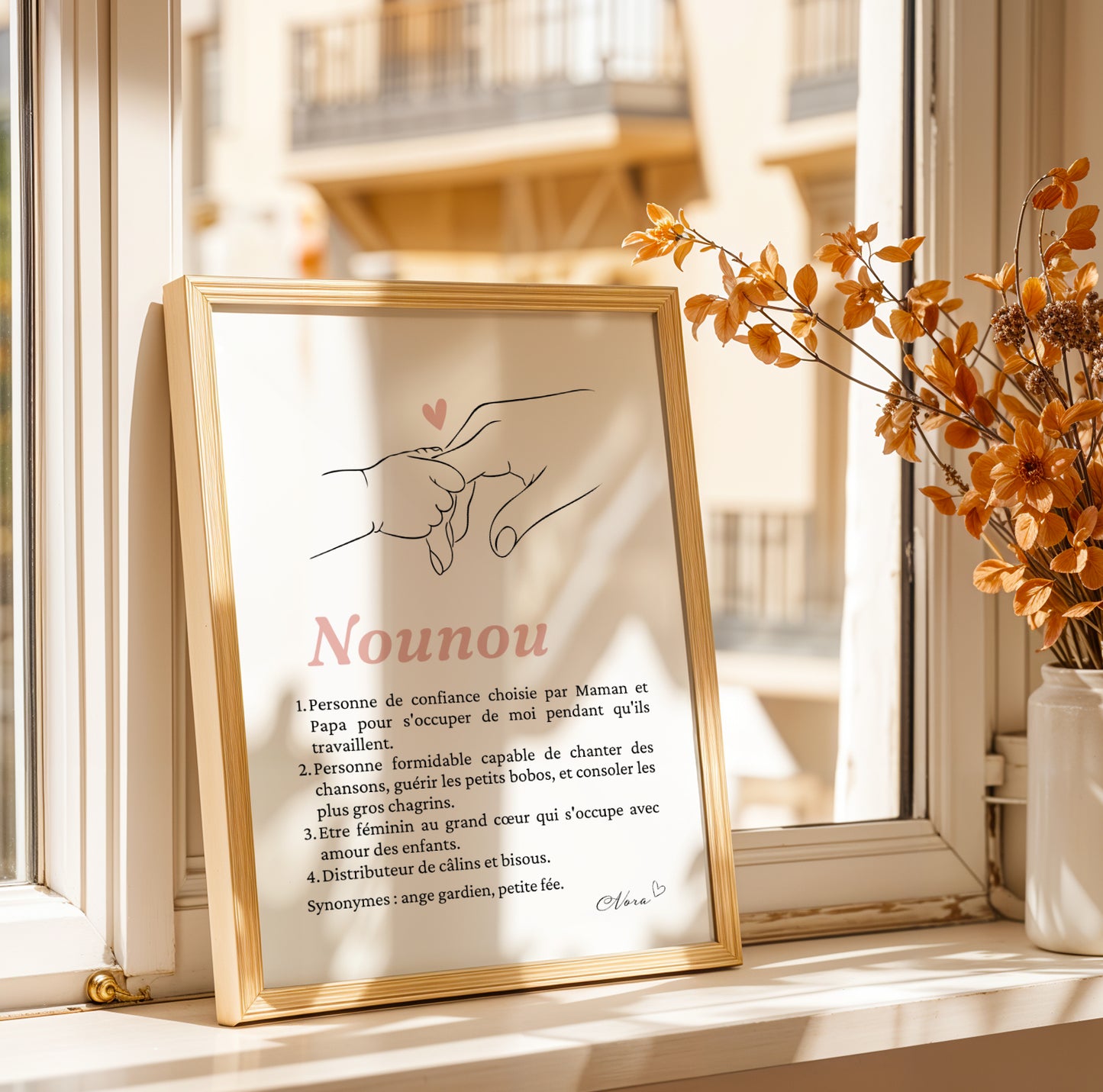 Affiche Définition Nounou personnalisable avec prénom et illustration Single Line