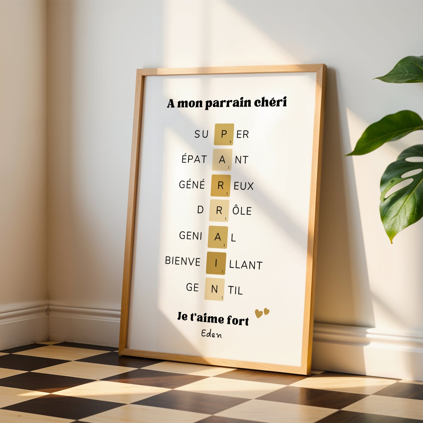 Affiche Parrain Scrabble  – Idéal pour Noël, Anniversaire ou Baptême