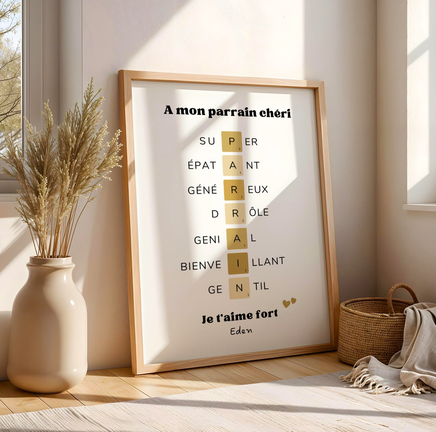 Affiche Parrain Scrabble  – Idéal pour Noël, Anniversaire ou Baptême