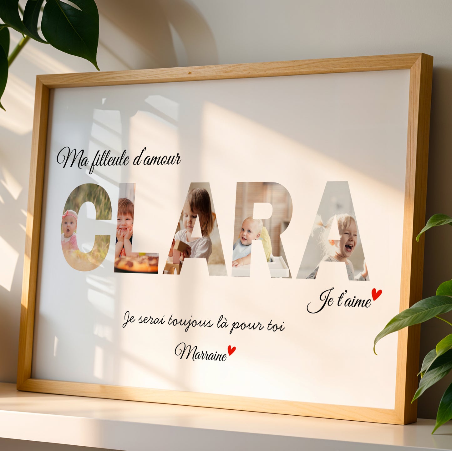 Affiche enfant prénom personnalisée  avec photo - cadeau pour filleule  filleul baptême, naissance, Noël