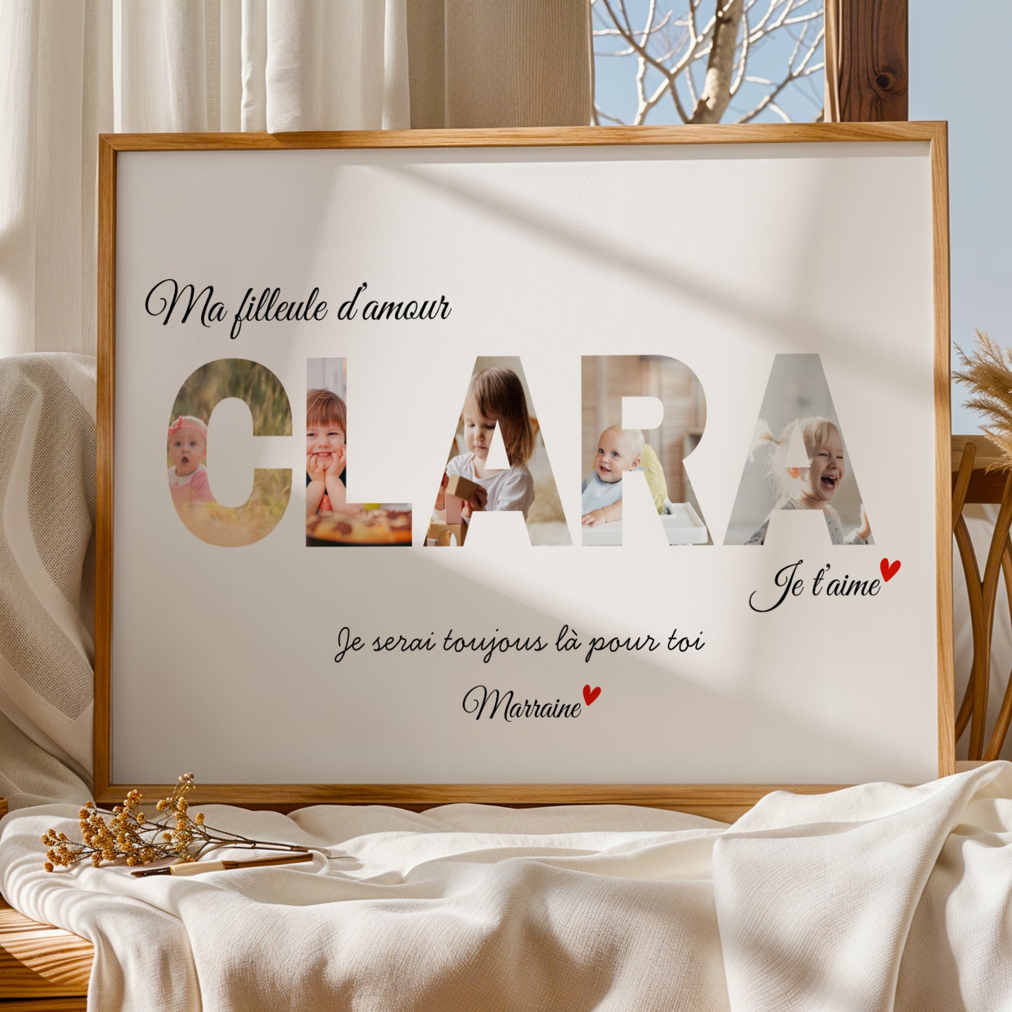 Affiche enfant prénom personnalisée  avec photo - cadeau pour filleule  filleul baptême, naissance, Noël