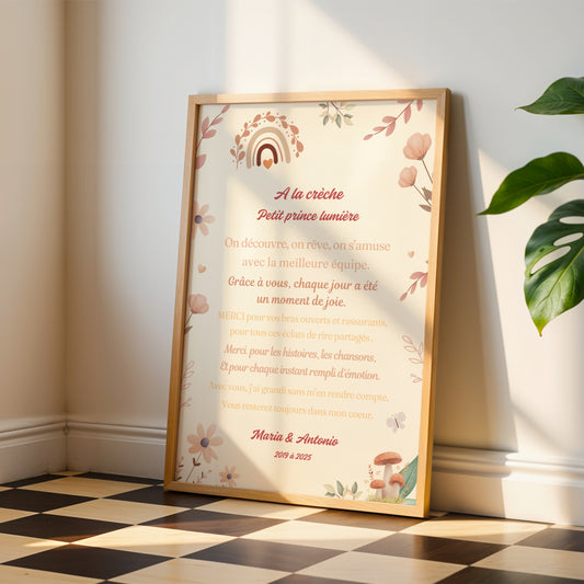 Affiche cadeau crèche nounou ou mam  - cadeau crèche - remerciement crèche - idée cadeau personnalisé - Poster personnalisé