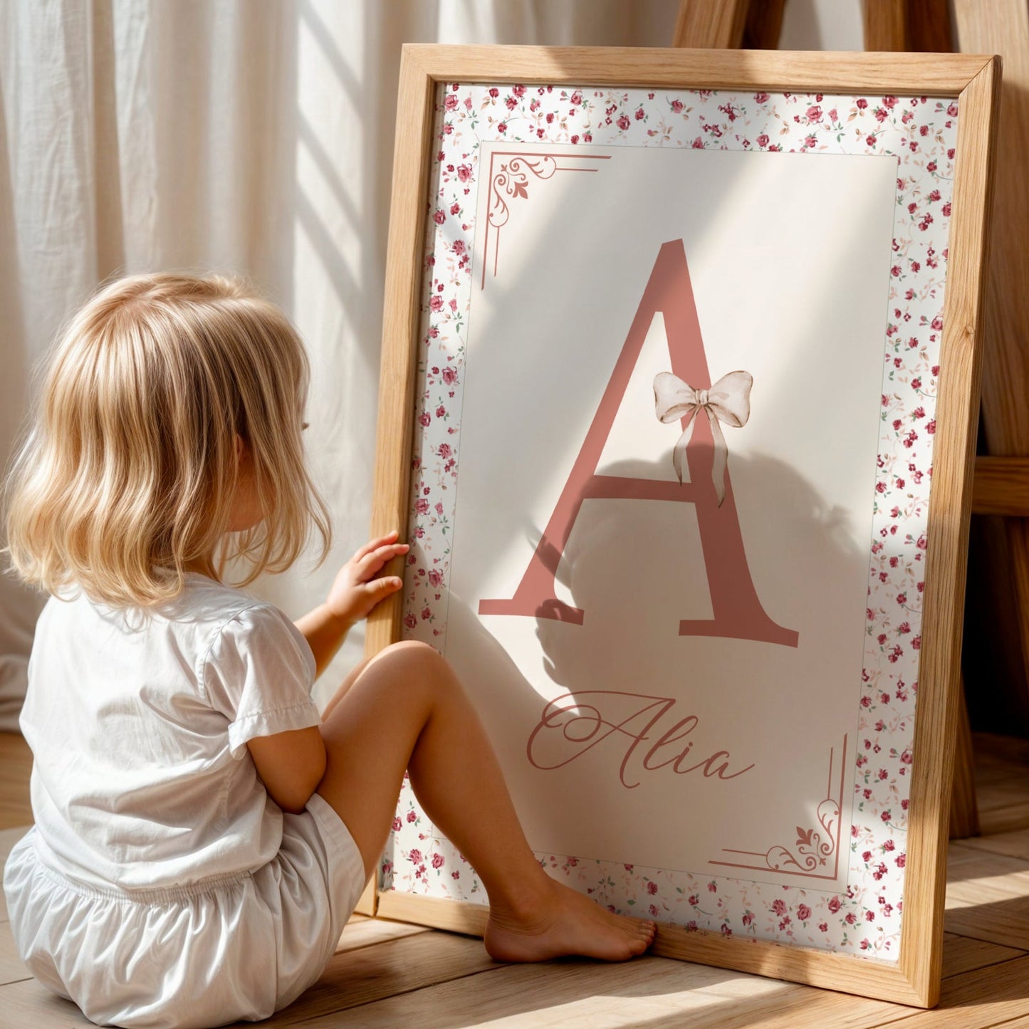affiche naissance initiale florale shabby chic romantique intemporel décoration murale