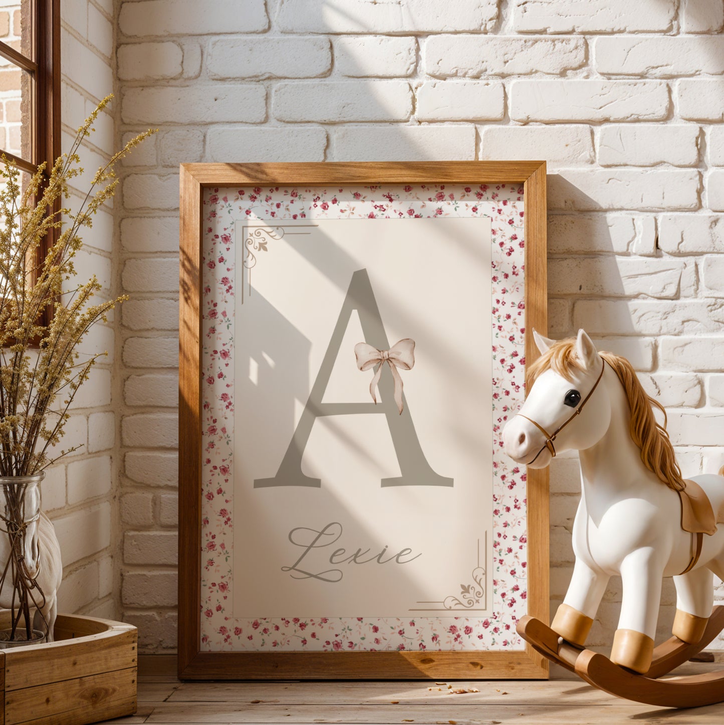 ✨ Affiche Initiale Enfant Personnalisée avec le prénom – Décoration de naissance Liberty Shabby Chic & Florale