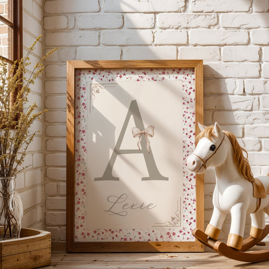 poster prénom bébé initiale florale shabby chic vert sauge décoration chambre