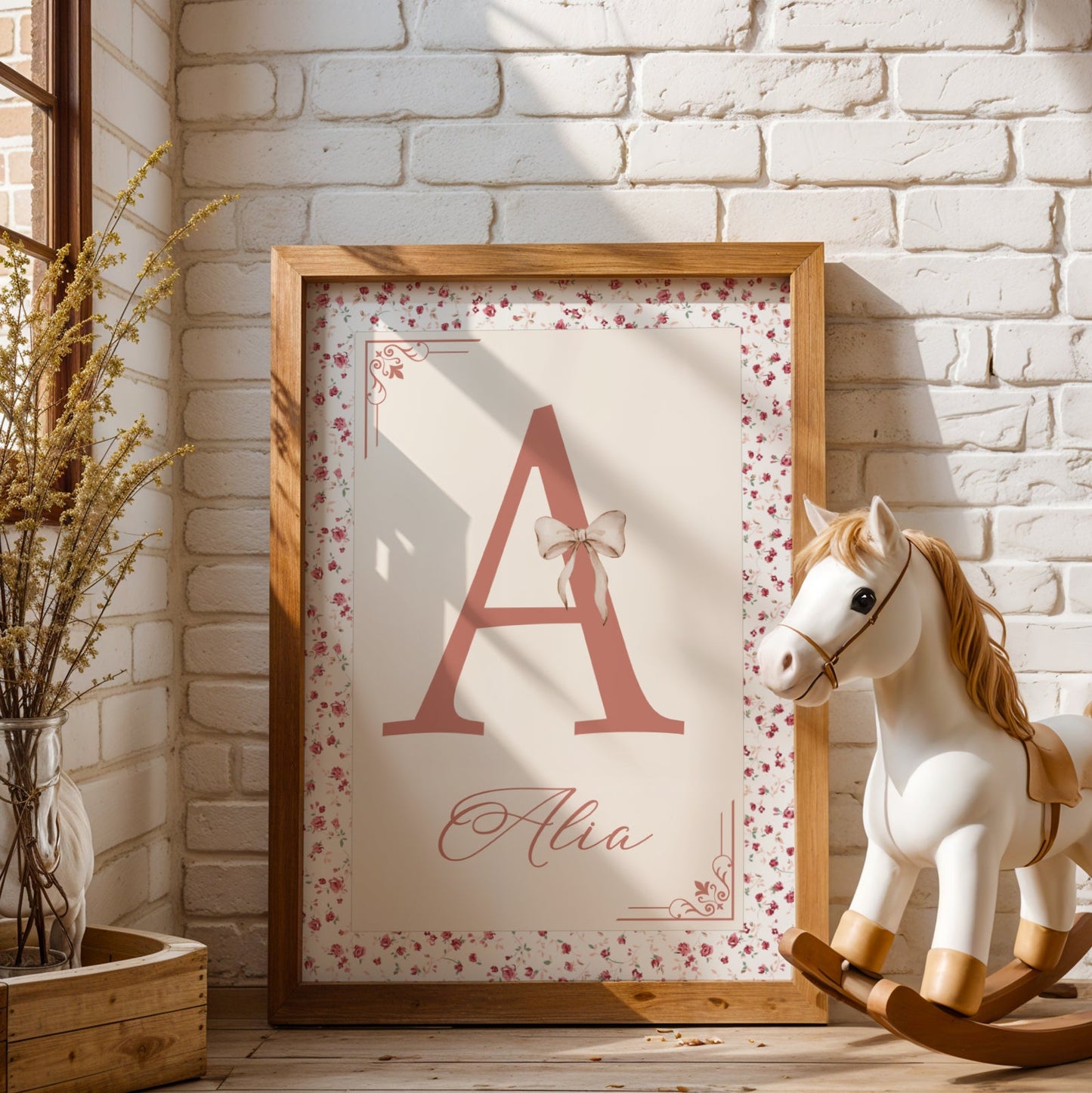 poster prénom bébé initiale florale shabby chic romantique décoration chambre