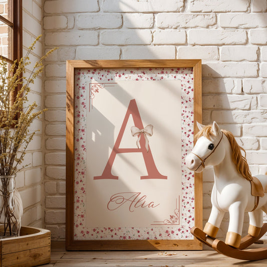 poster prénom bébé initiale florale shabby chic romantique décoration chambre