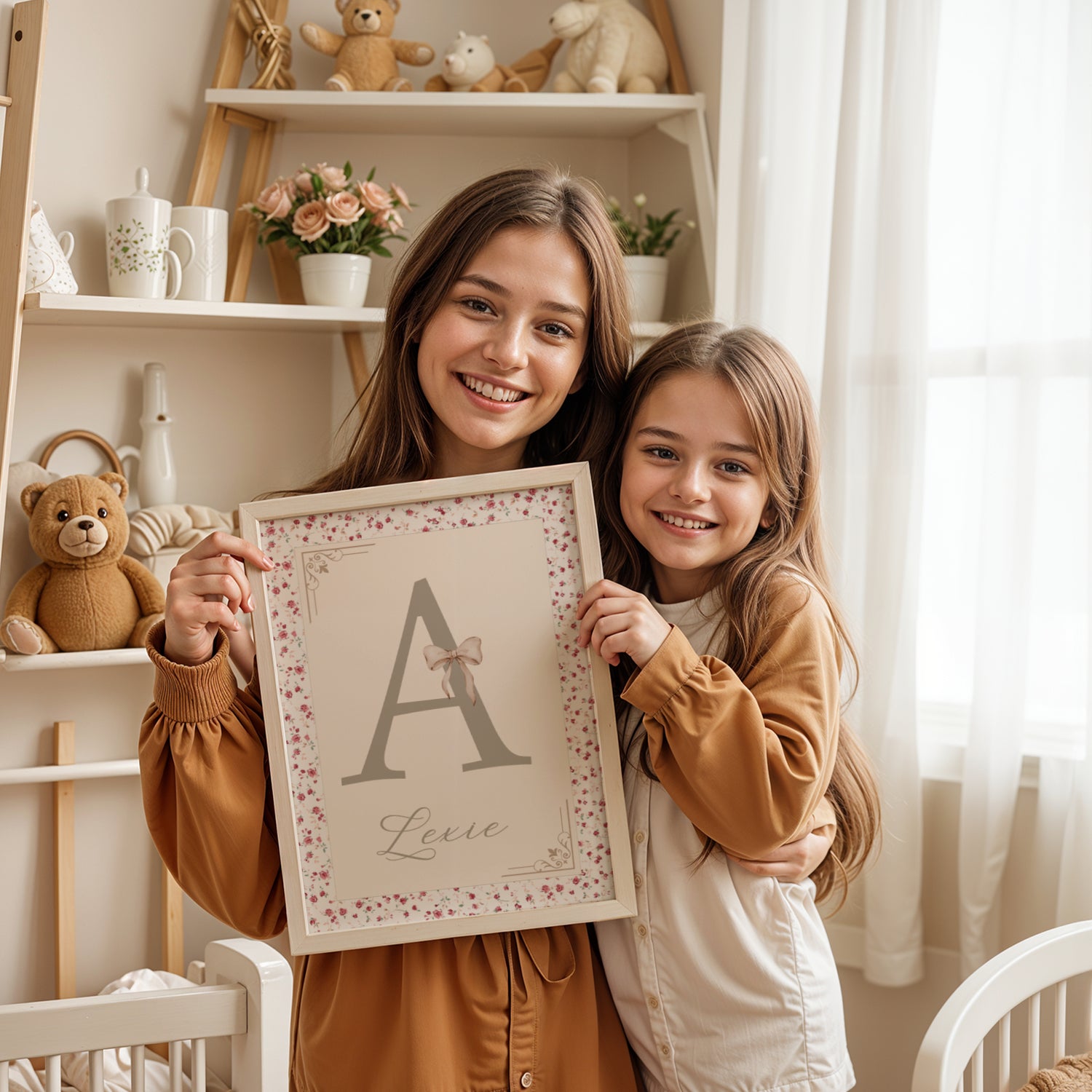 ✨ Affiche Initiale Enfant Personnalisée avec le prénom – Décoration de naissance Liberty Shabby Chic & Florale
