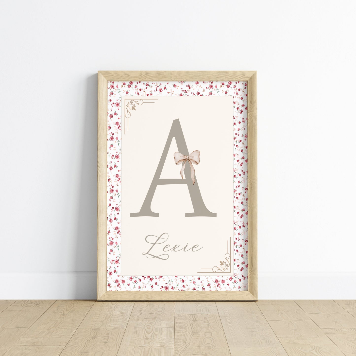 affiche bébé personnalisée initiale shabby chic vert sauge romantique cadeau naissance