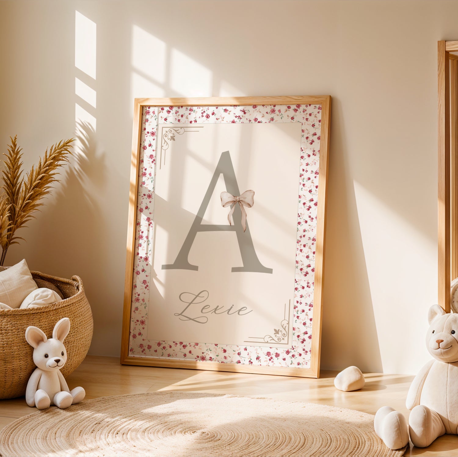 ✨ Affiche Initiale Enfant Personnalisée avec le prénom – Décoration de naissance Liberty Shabby Chic & Florale