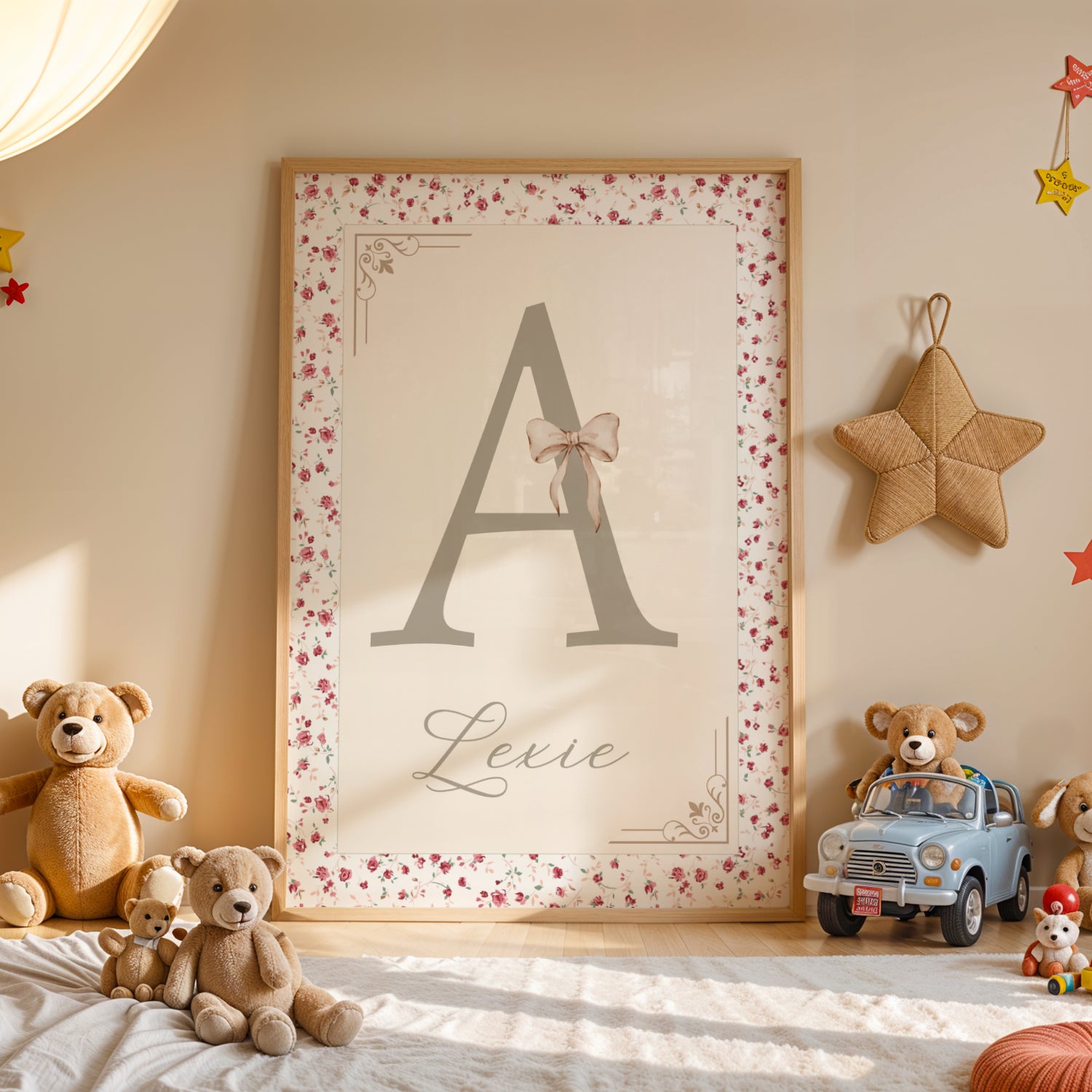 ✨ Affiche Initiale Enfant Personnalisée avec le prénom – Décoration de naissance Liberty Shabby Chic & Florale