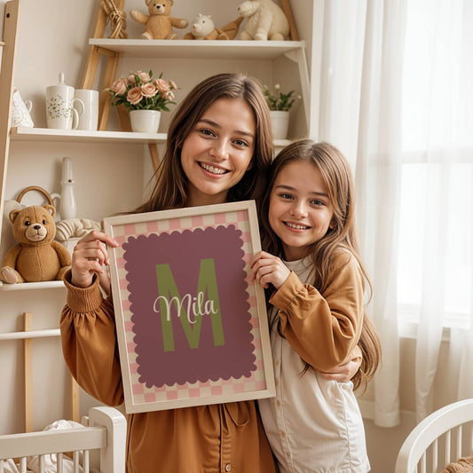 affiche prénom personnalisée style rétro doux violet rose chambre enfant