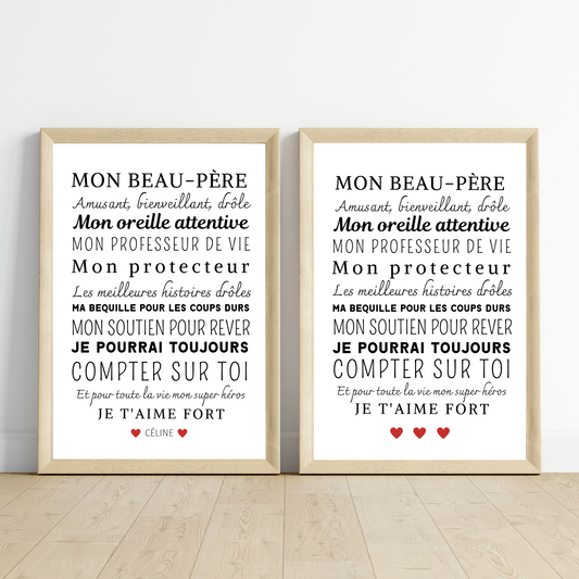 Affiche beau père personnalisée - Cadeau beau papa personnalisée - Cadeau fête des pères  par Le Temps des Paillettes