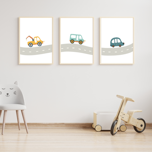 Set affiches enfant route & véhicules - poster bébé voitures par Le Temps des Paillettes - Le Temps des Paillettes