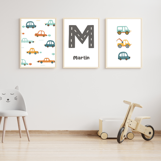 Set affiches enfant route & véhicules - poster bébé voitures par Le Temps des Paillettes - Le Temps des Paillettes