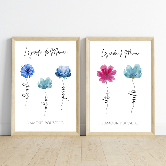Affiche maman et fleurs personnalisée - Affiche maman personnalisée - cadeau maman et prénoms enfants par Le Temps des Paillettes - Le Temps des Paillettes