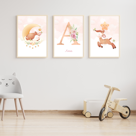 Affiches enfant biche - Affiche de Naissance animaux - Cadeau de naissance personnalisé par Le Temps des Paillettes - Le Temps des Paillettes