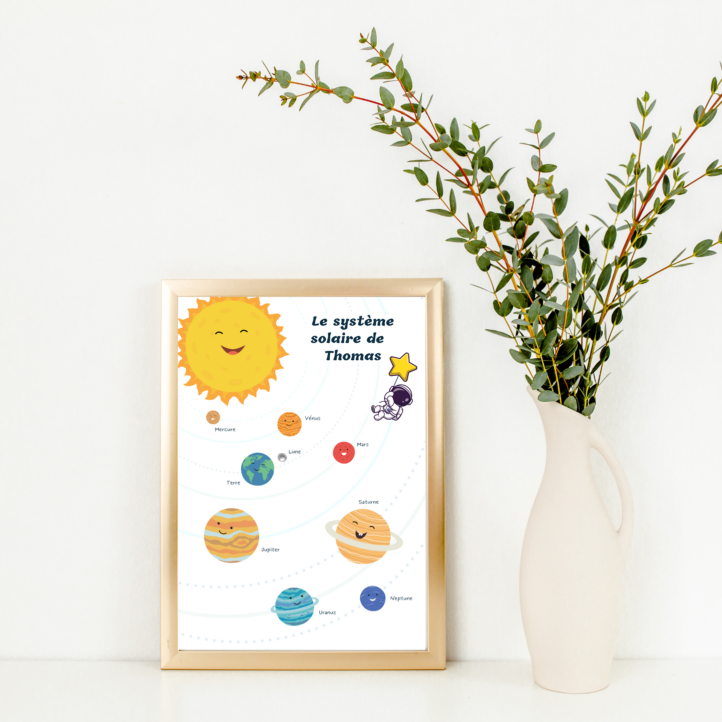 Affiche système solaire - Poster espace personnalisée prénom - Décoration chambre enfant espace par Le Temps des Paillettes