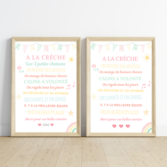 Affiche a la crèche personnalisé - poster merci crèche - cadeau crèche personnalisé par Le Temps des Paillettes - Le Temps des Paillettes
