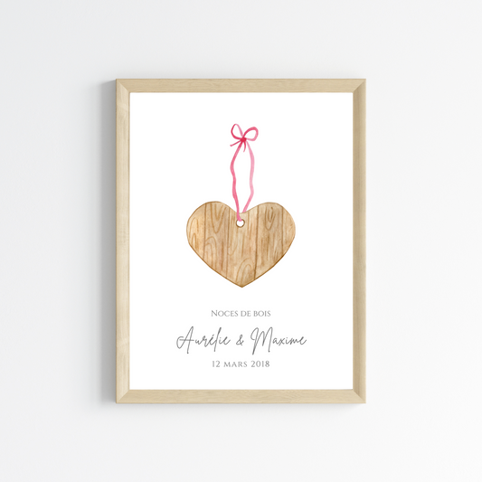 Affiche couple noces de bois