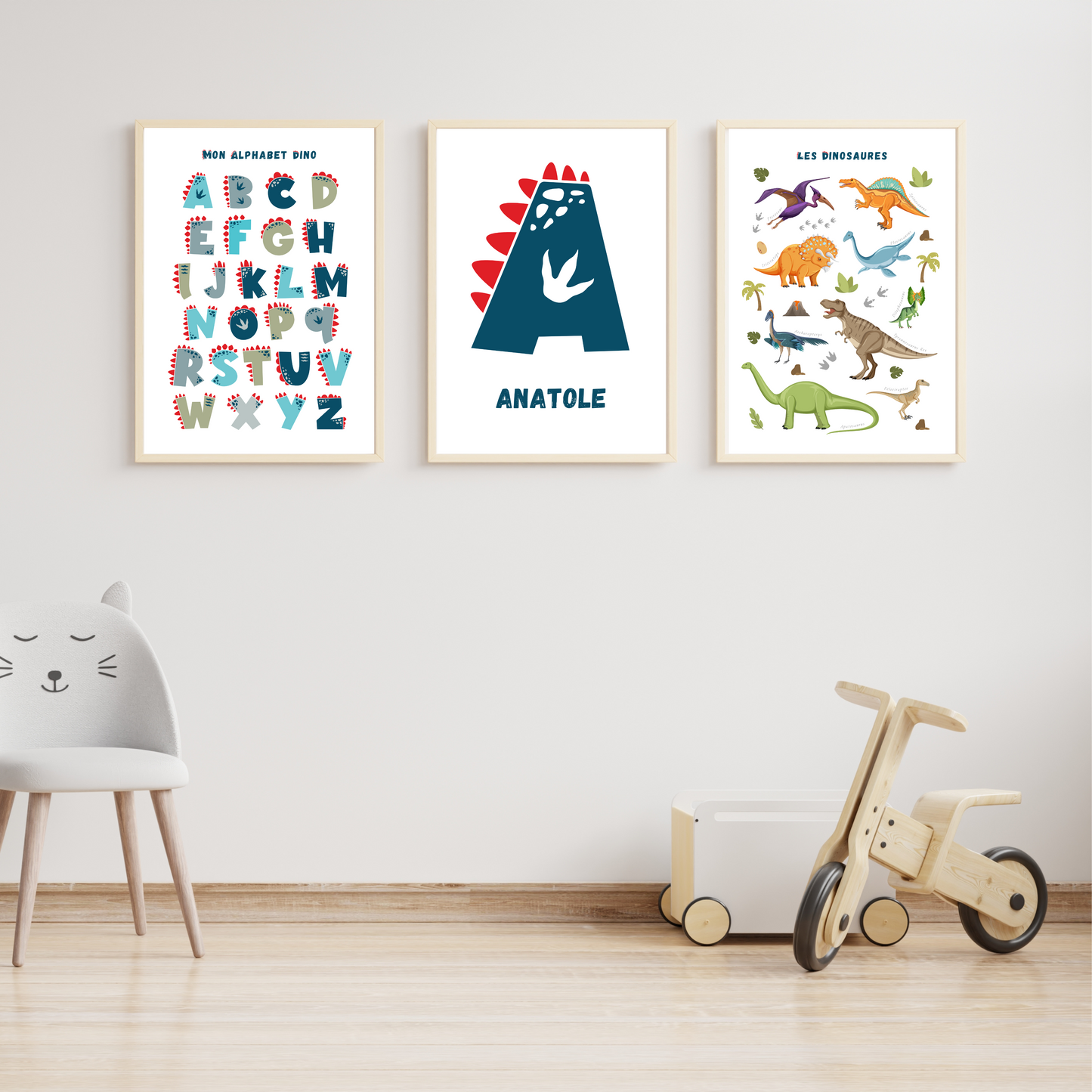 Set affiche enfant dinosaures personnalisé  - Affiche chambre de garçon personnalisé  - décoration dinosaure par Le Temps des Paillettes