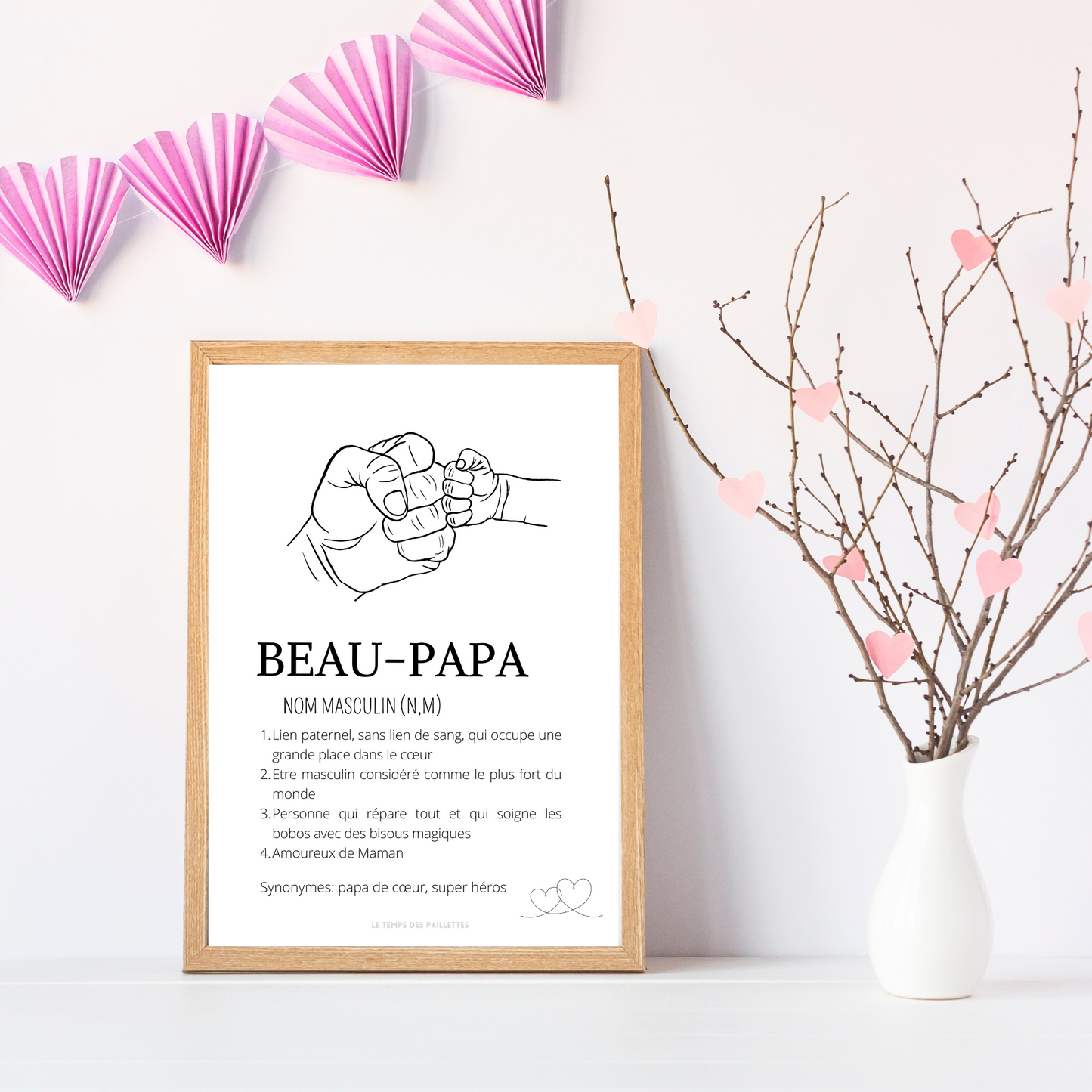 Affiche définition Beau père et single line - Cadeau beau papa - Cadeau fête des pères  par Le Temps des Paillettes