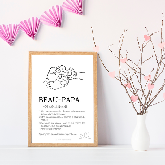 Affiche définition Beau père et single line - Cadeau beau papa - Cadeau fête des pères par Le Temps des Paillettes - Le Temps des Paillettes