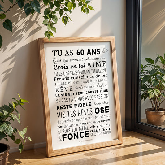 Affiche 60 ans - Carte 60ème anniversaire - Décoration de fête d'anniversaire par Le Temps des Paillettes