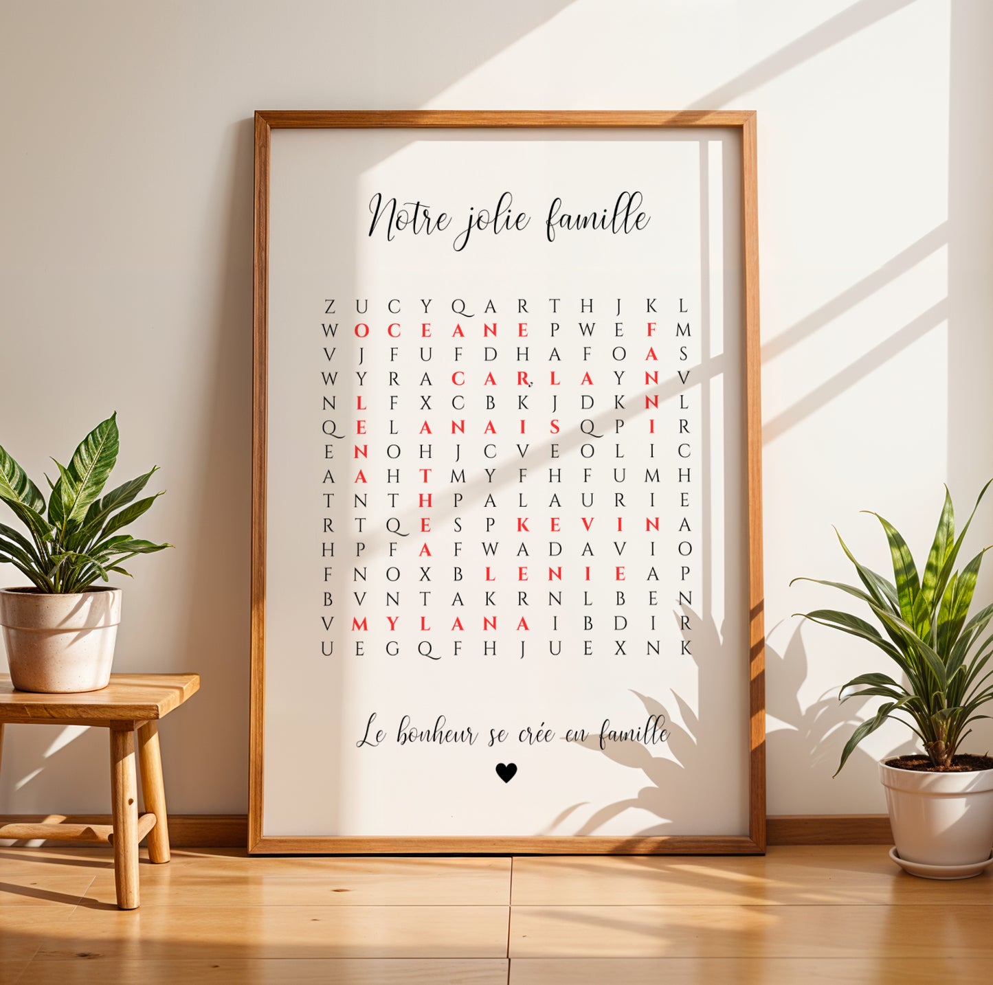 Affiche famille mot mêlés  - Cadre personnalisé mots croisés famille et couple  -  Cadeau de noël personnalisé  par Le Temps des Paillettes