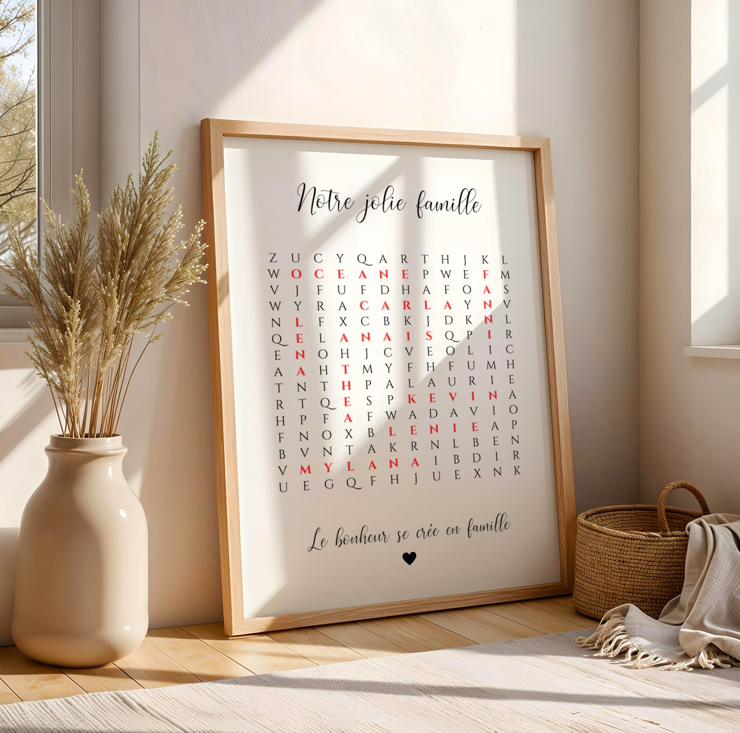 Affiche famille mot mêlés  - Cadre personnalisé mots croisés famille et couple  -  Cadeau de noël personnalisé  par Le Temps des Paillettes