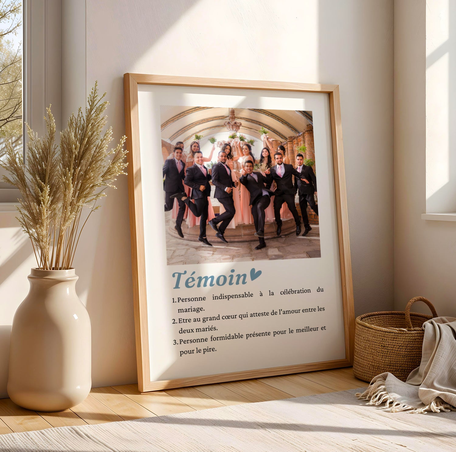 affiche témoin mosaïque 6 photos, cadeau témoin personnalisé mariage, affiche photo souvenir témoin, idée cadeau témoin original, affiche définition témoin personnalisée, collage photos mariage témoin, création Le Temps des Paillettes, affiche souvenir mariage personnalisé