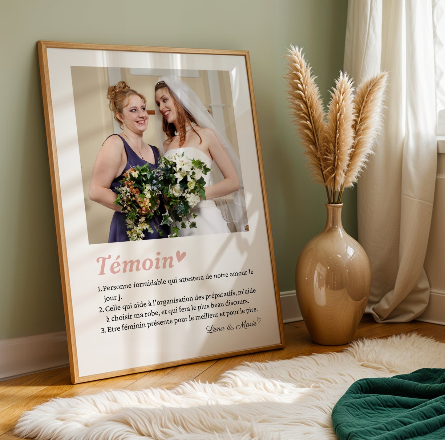 affiche témoin mosaïque 6 photos, cadeau témoin personnalisé mariage, affiche photo souvenir témoin, idée cadeau témoin original, affiche définition témoin personnalisée, collage photos mariage témoin, création Le Temps des Paillettes, affiche souvenir mariage personnalisé